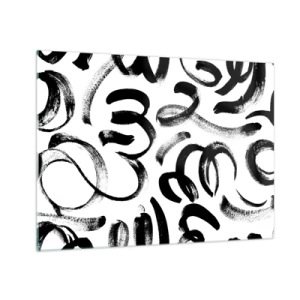 Schilderen op glas - Zwart-witte abstracte penseelstreken - 70x50cm - Zwart op wit - Moderne wanddecoratie voor woonkamer en slaapkamer ARTTOR