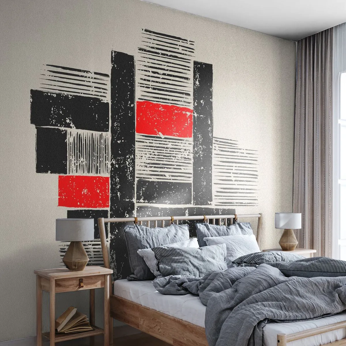 Fotobehang Premium Canvas - Rood en zwart - Abstractie, Moderne kunst, Industrieel - 250x175 cm