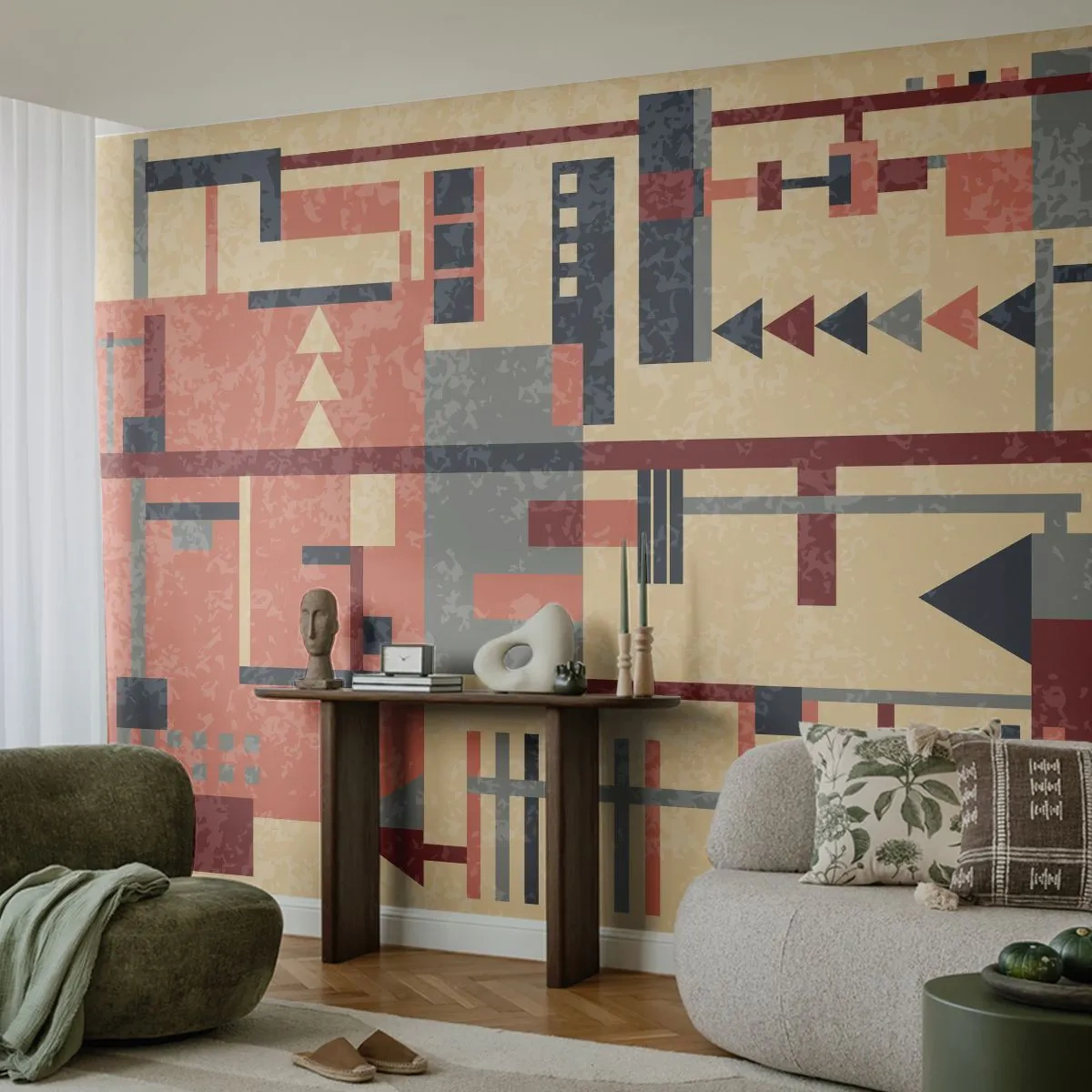 Fotobehang Premium Sand - Een combinatie van verticalen en horizontalen - Abstractie, Deel, Modern patroon - 400x280 cm