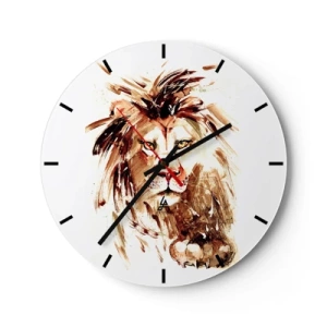 Wandklok - Klok - Portret van een leeuw in tinten bruin in een dynamische artistieke vorm - 30x30cm - Kracht en waardigheid - Moderne wanddecoratie voor woonkamer, keuken en slaapkamer ARTTOR