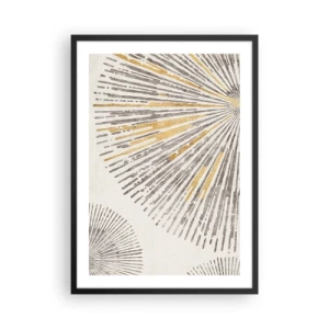 Poster in een zwarte lijst - Abstract stralenpatroon in tinten goud en bruin - 50x70cm - De schoonheid van de straal - Moderne wanddecoratie voor woonkamer en slaapkamer ARTTOR