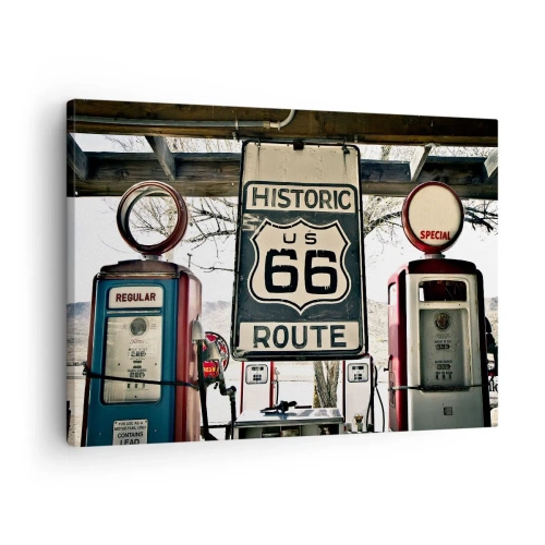 Schilderen op canvas - Historisch Route 66-tankstation - 70x50cm - Amerikaanse retro reis - Moderne wanddecoratie voor woonkamer en slaapkamer ARTTOR