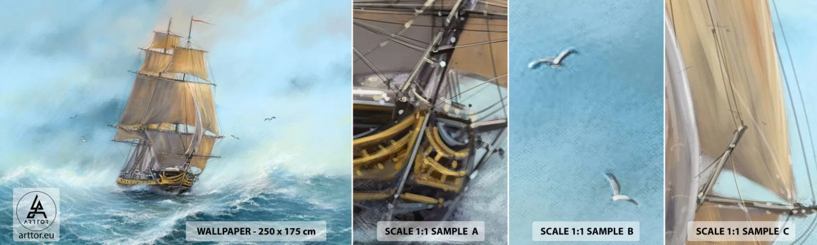 Fotobehang Staaltje Standard Eco - Haasten over de golven - Zee, Schip, Nautisch - 100x30 cm