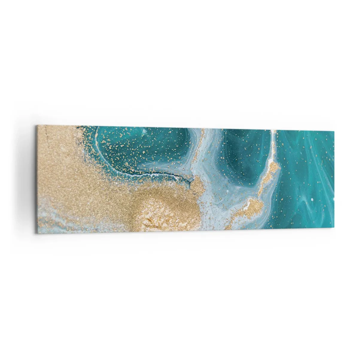 Schilderen op canvas - Een werveling van goud en turkoois - 160x50 cm