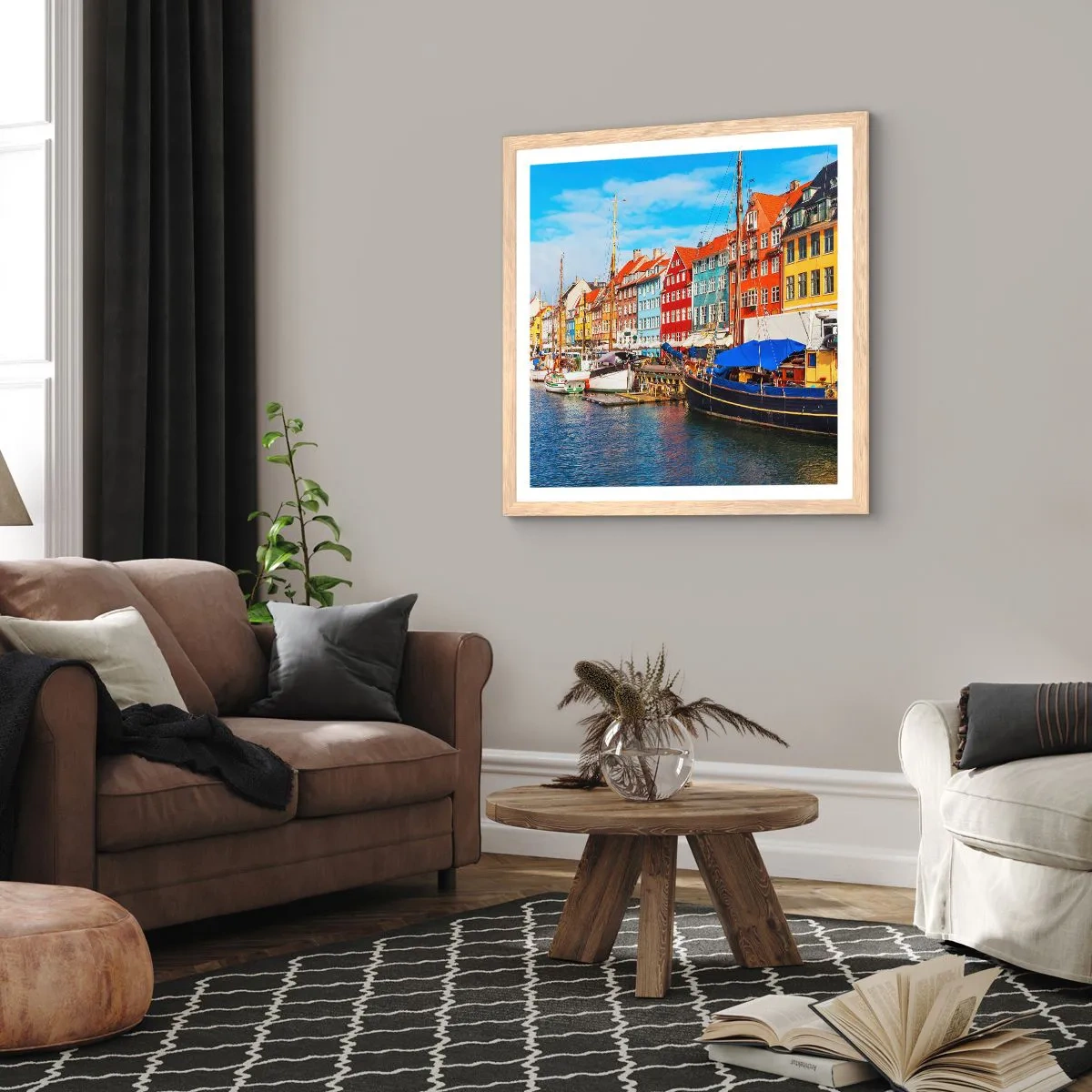 Een poster in een licht eiken lijst - Vrolijke werf - 60x60 cm