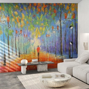 Fotobehang Standard Eco - Nachtlied van regen - Parklaan, Landschap, Bomen - 450x315 cm