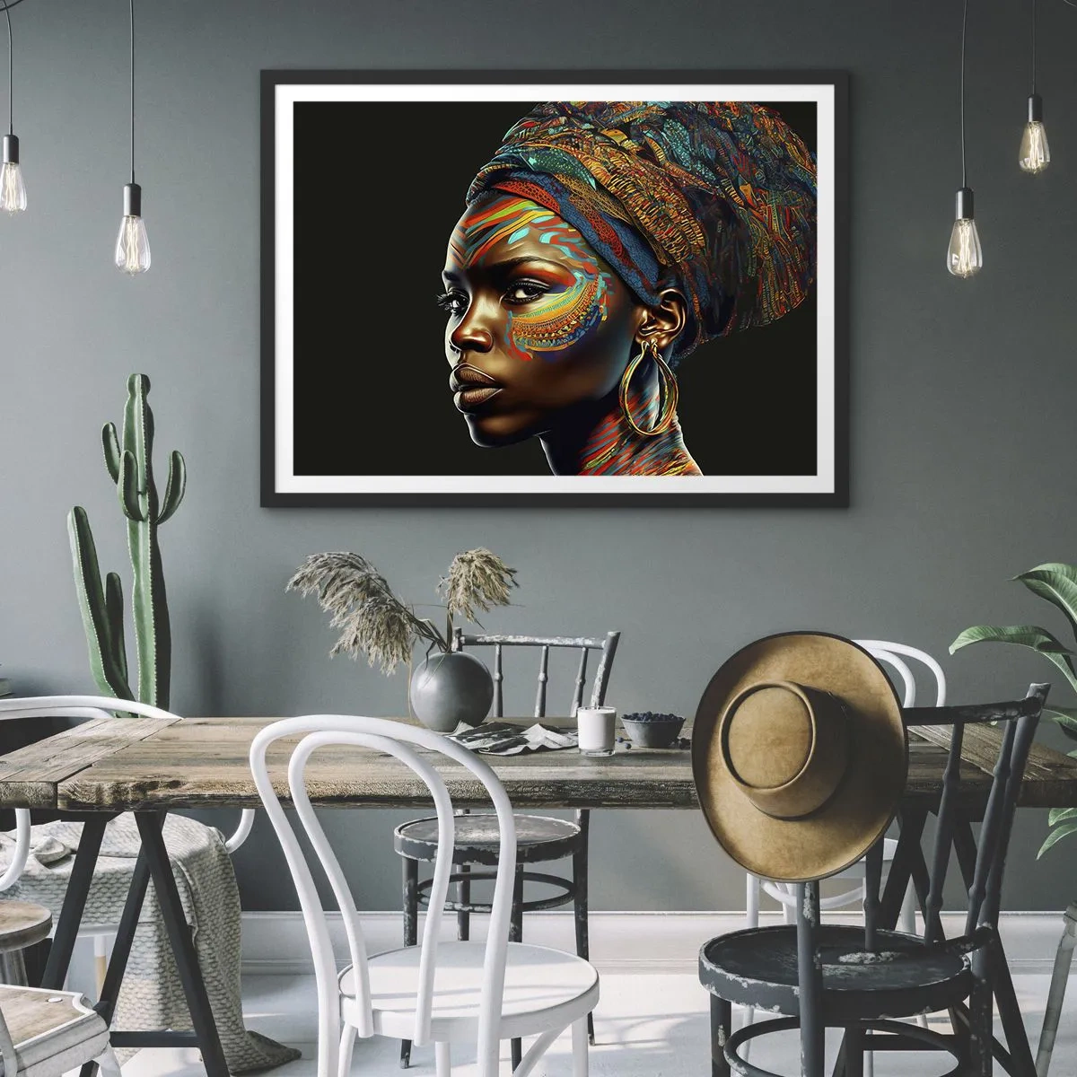 Poster in een zwarte lijst - Afrikaanse koningin - 40x30 cm