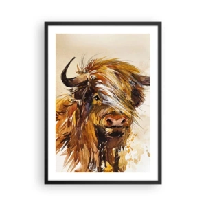 Poster in een zwarte lijst - Portret van een stier in artistieke aquarelstijl - 50x70cm - Trots van de jager - Moderne wanddecoratie voor woonkamer en slaapkamer ARTTOR