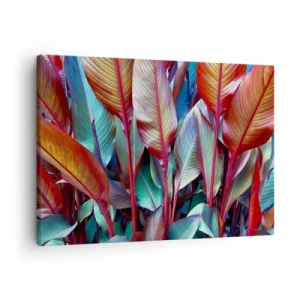 Schilderen op canvas - Kleurrijke bladeren van tropische planten in het struikgewas - 70x50cm - Een kleurrijk struikgewas - Moderne wanddecoratie voor woonkamer en slaapkamer ARTTOR