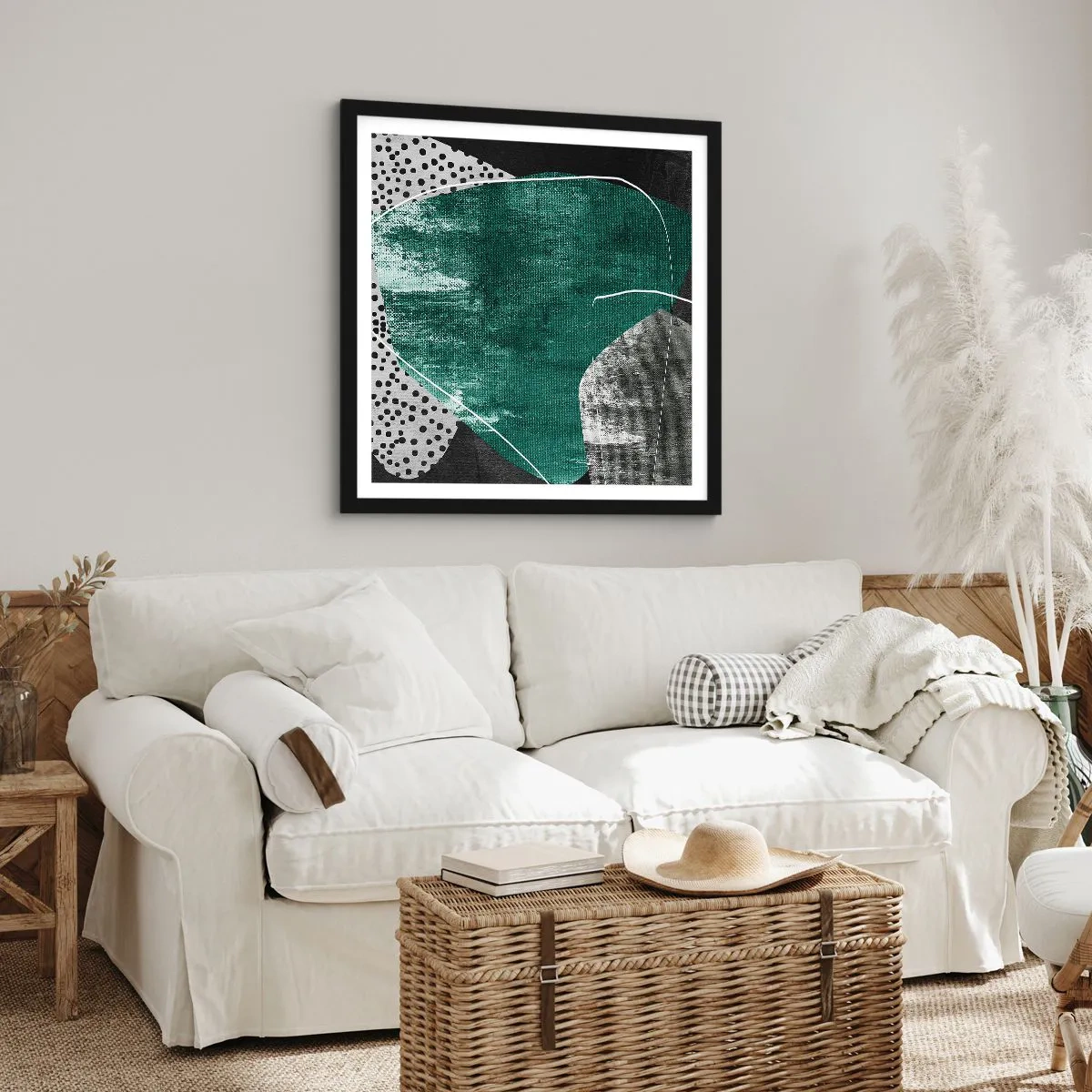 Poster in een zwarte lijst - Kleurrijke abstractie met bladgoud - 50x50 cm