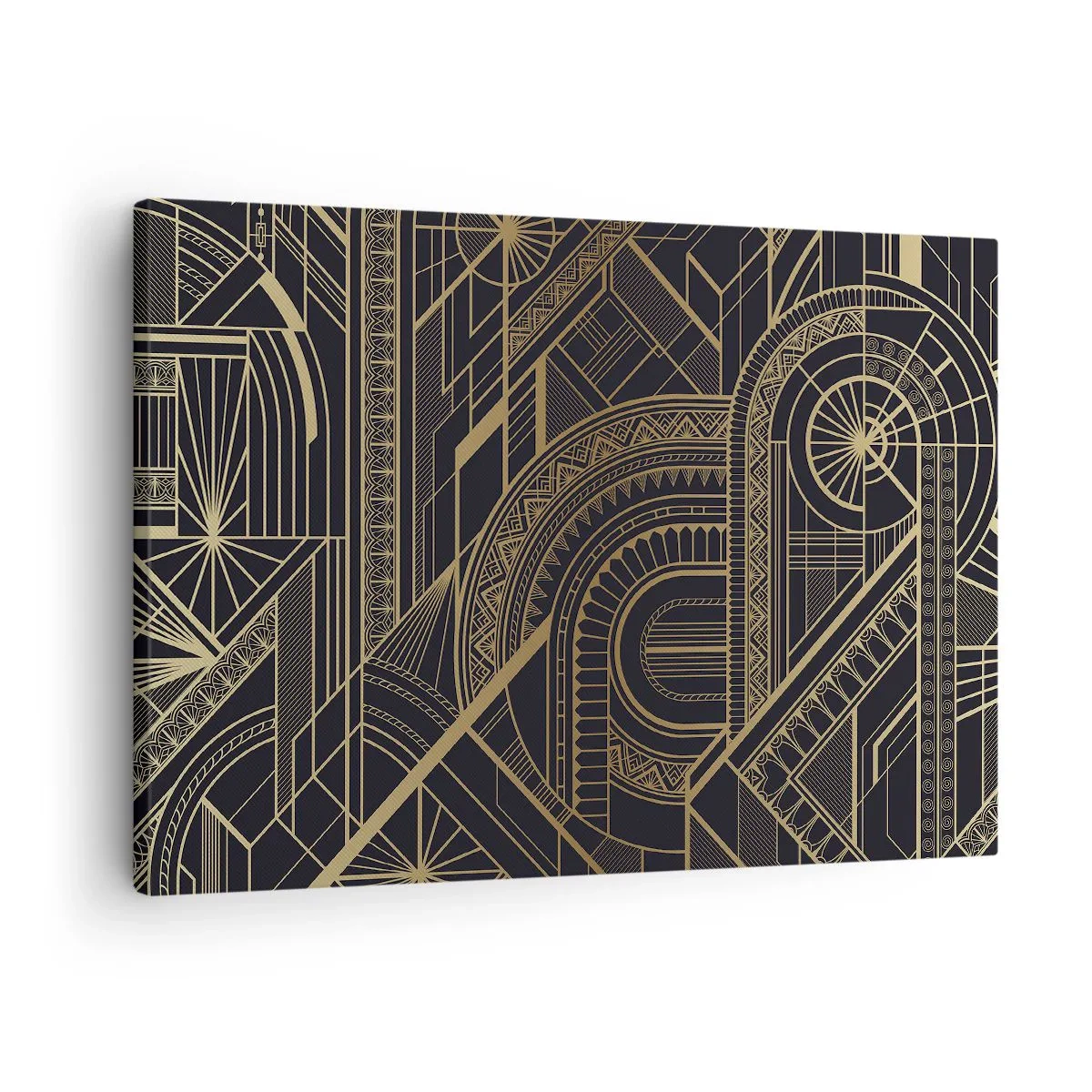 Schilderen op canvas - Gouden geometrische patronen op een zwarte achtergrond in Art Deco-stijl - 70x50cm - Concepten, ideeën, plannen - Moderne wanddecoratie voor woonkamer en slaapkamer ARTTOR