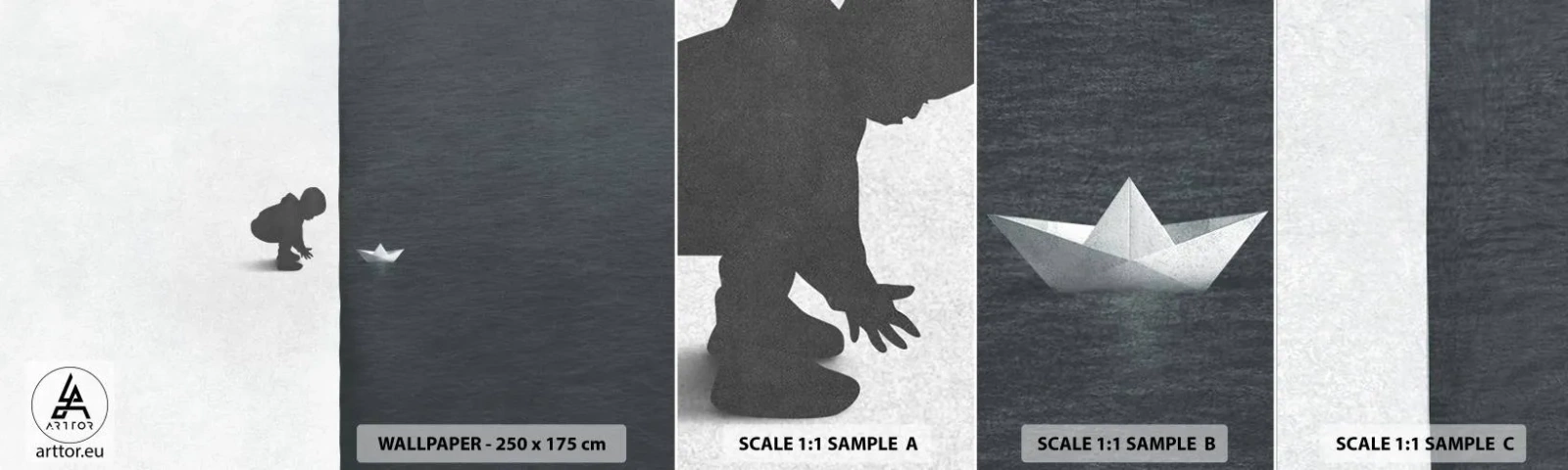 Fotobehang Monster Zelfklevend Deluxe Sticker - Geweldige expeditie - Kind, Zwart en wit, Water - 100x30 cm