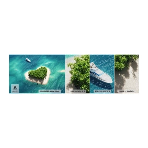 Fotobehang Monster Premium Sand - Ik hou van de zomer - Landschap, Eiland In De Oceaan, Jacht - 100x30 cm