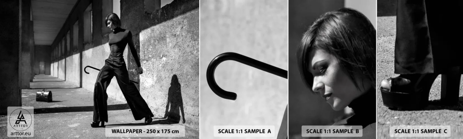 Fotobehang Monster Zelfklevend Deluxe Sticker - Stedelijke elegantie - Vrouw, Mode, Model - 100x30 cm