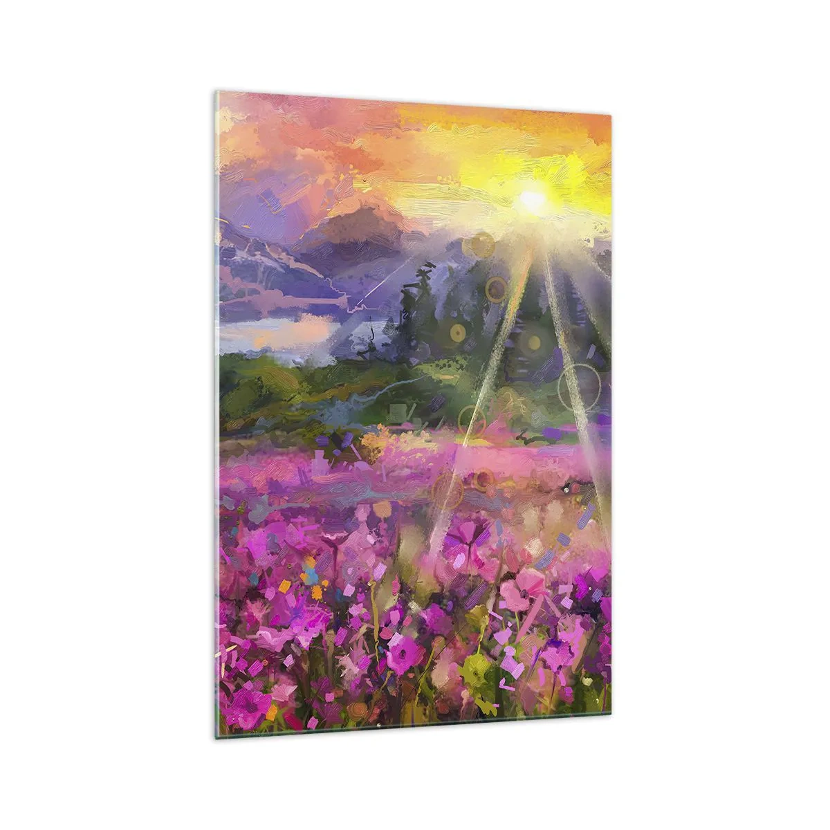 Schilderen op glas - In de vallei onder de bescherming van de zon - 70x100 cm