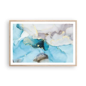 Een poster in een licht eiken lijst - Een studie van de ontmoeting van grijs en turkoois - 91x61 cm