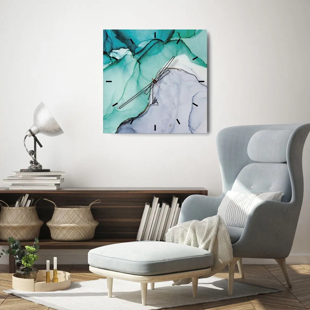 Wandklok - Klok - Een studie in turkoois - 30x30 cm