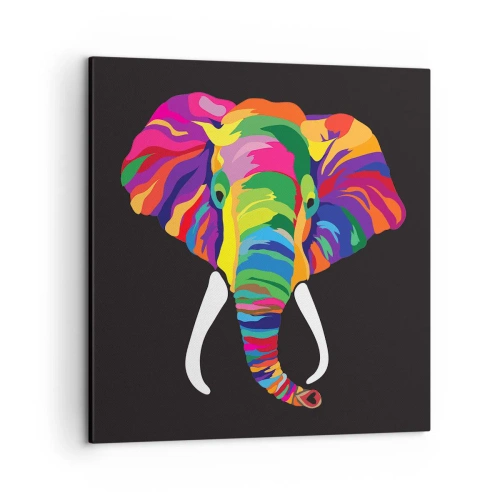 Schilderen op canvas - De olifant die ervan hield om in de regenboog te baden - 50x50 cm