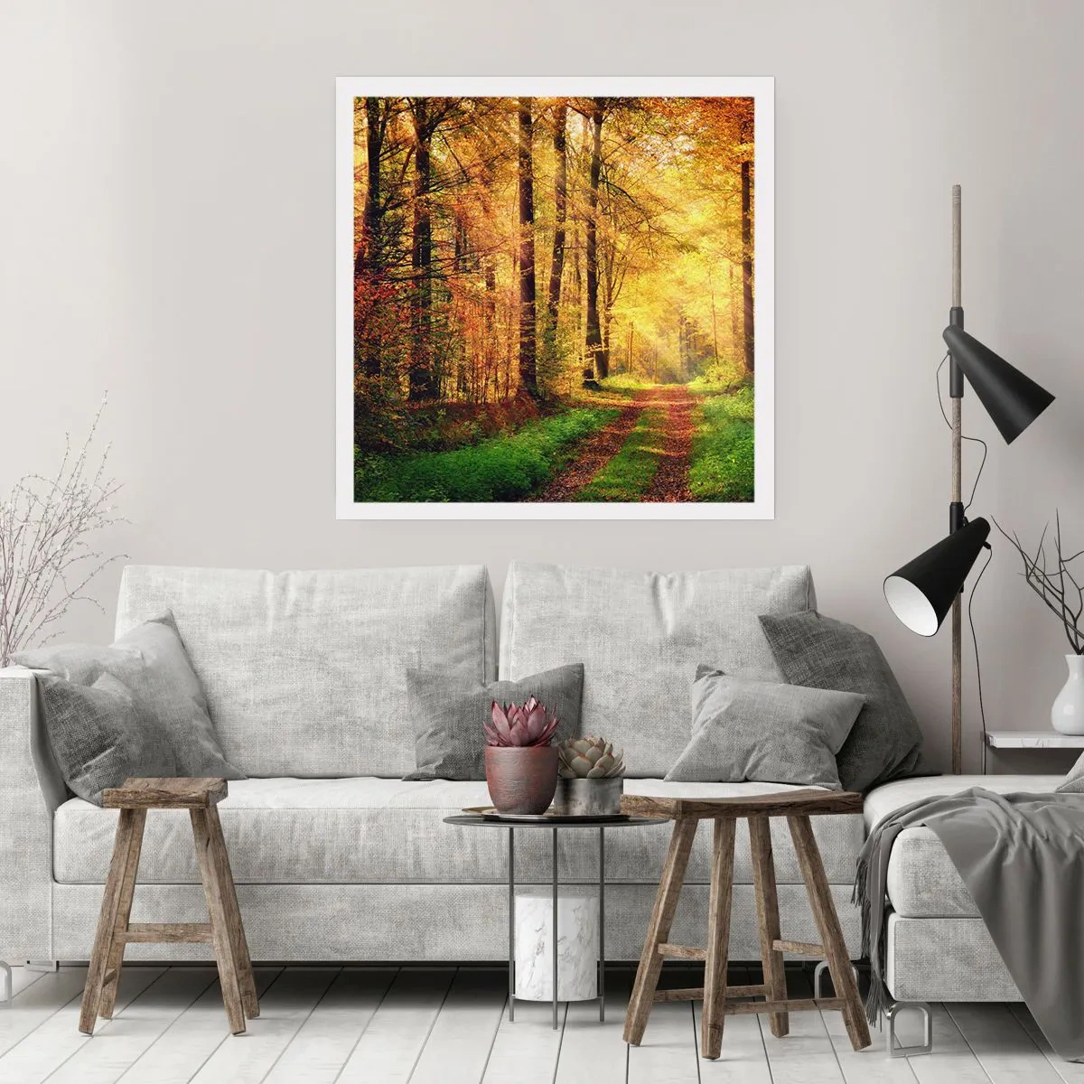 Poster - Bos-gouden stilte - 60x60 cm