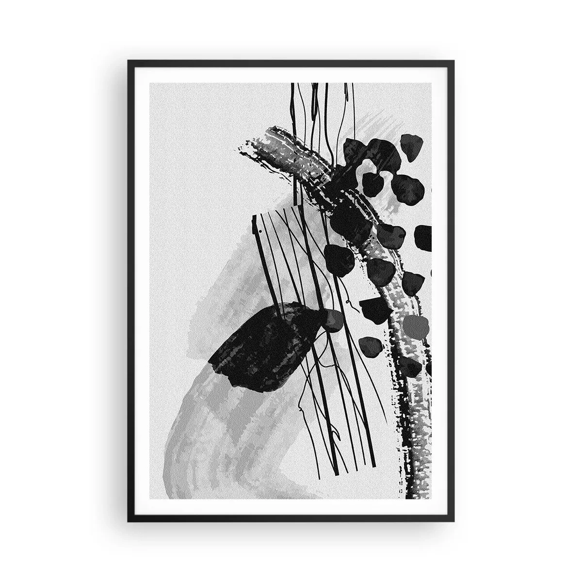 Poster in een zwarte lijst - Zwart-wit organische abstractie - 70x100 cm