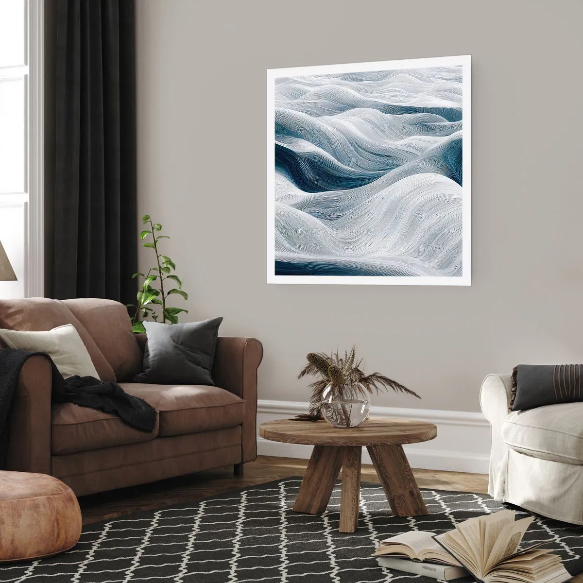 Poster - Witte en blauwe golven - 60x60 cm