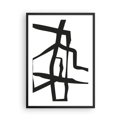 Poster in een zwarte lijst - Abstracte compositie van zwarte lijnen op een witte achtergrond - 50x70cm - Zwart-wit ontwerp - Moderne wanddecoratie voor woonkamer en slaapkamer ARTTOR