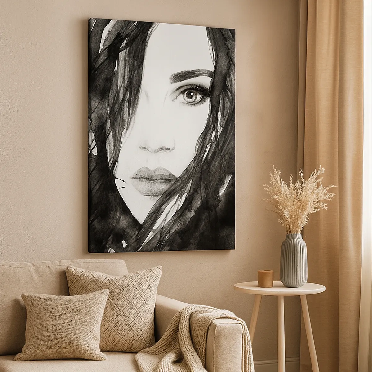 Schilderen op canvas - Portret van een dame in zwart en wit - 50x70 cm