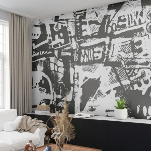 Fotobehang Standard Eco - Zwart-wit abstracte collage met geometrische patronen - 100x70cm - Orde of chaos? - Moderne wanddecoratie voor woonkamer en slaapkamer ARTTOR