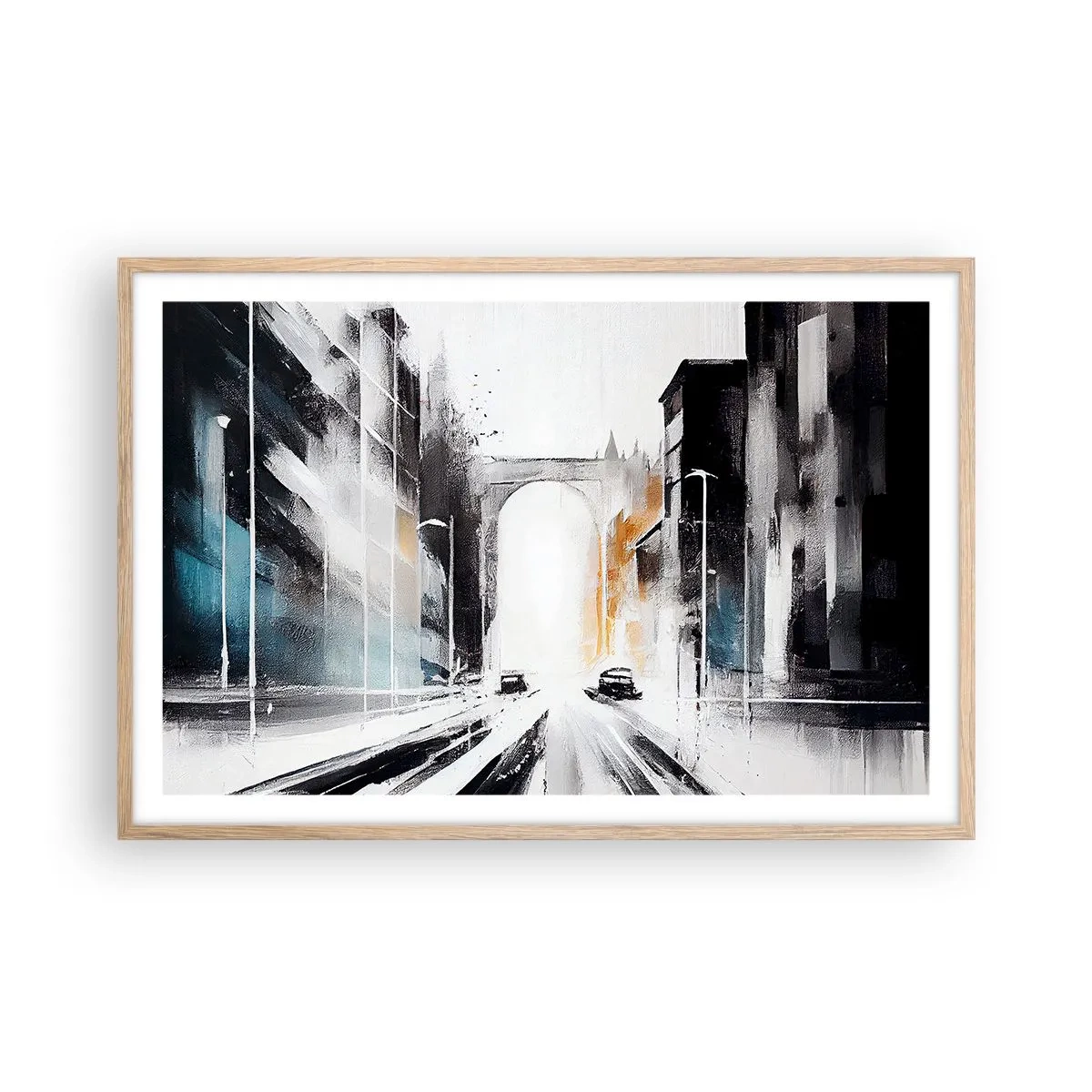 Een poster in een licht eiken lijst - Stadsstudie: architectuur en beweging - 91x61 cm