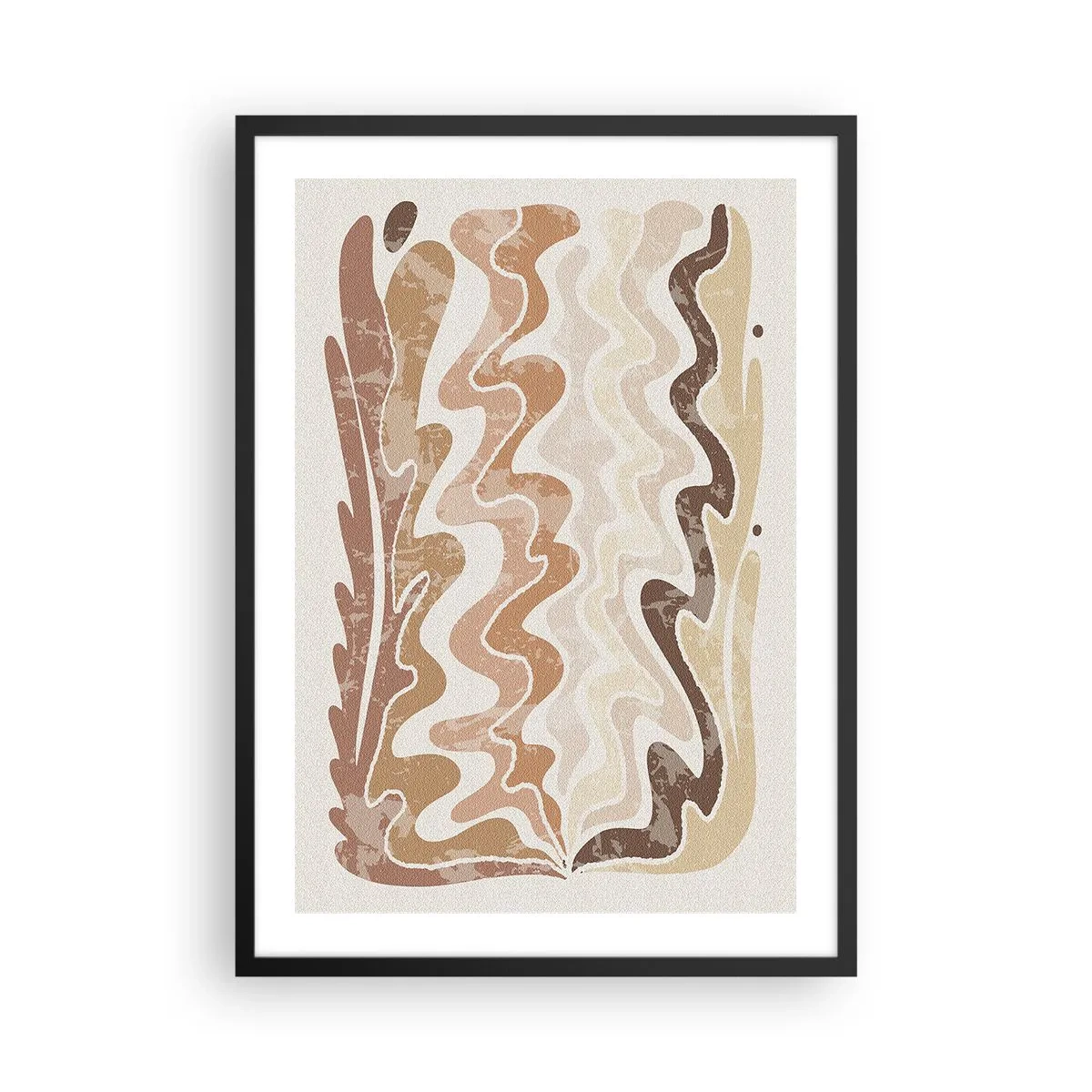 Poster in een zwarte lijst - Een abstracte compositie in warme beige tinten. - 50x70cm - Goede energie – goede emoties - Moderne wanddecoratie voor woonkamer en slaapkamer ARTTOR