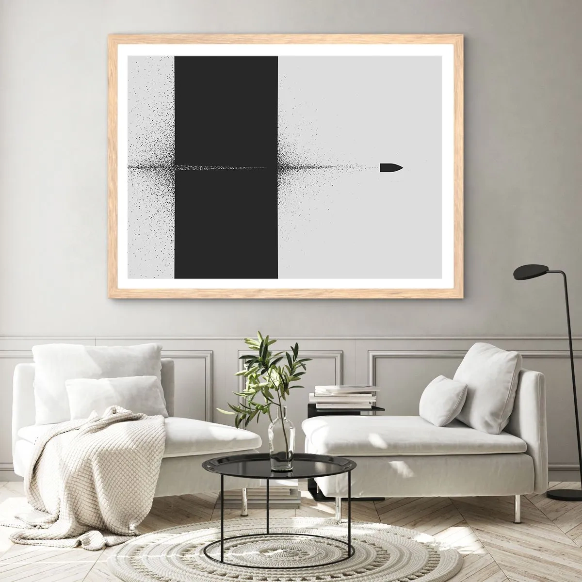 Een poster in een licht eiken lijst - Rechtstreeks naar het doel - 70x50 cm