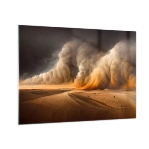 Schilderen op glas - Een zandstorm boven de woestijn in dramatisch licht - 70x50cm - De toorn van de woestijn - Moderne wanddecoratie voor woonkamer en slaapkamer ARTTOR
