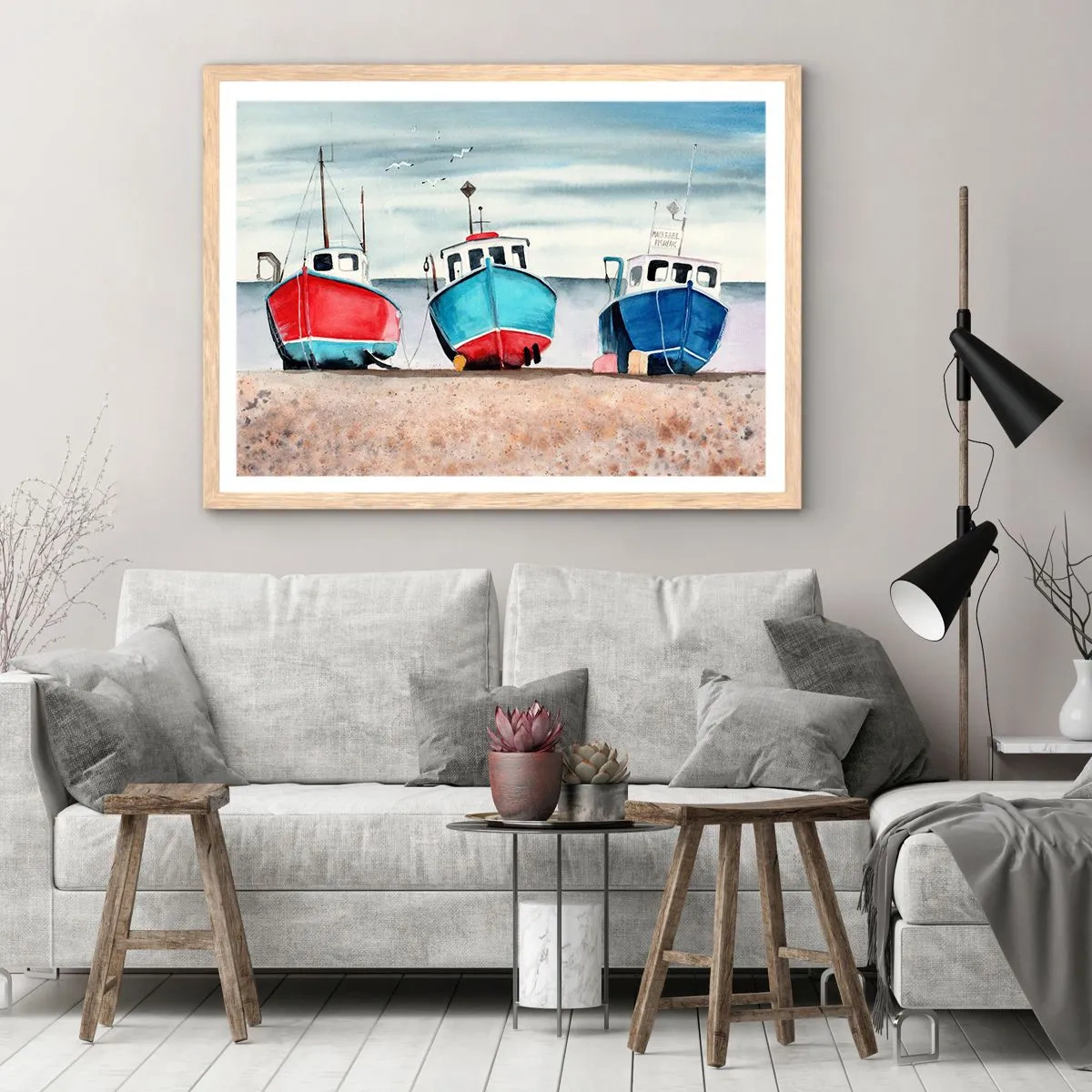 Een poster in een licht eiken lijst - Klaar om te vissen - 70x50 cm