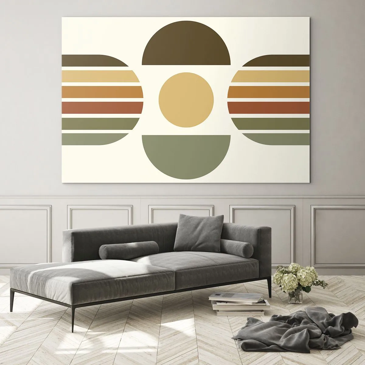 Schilderen op glas - Abstract geometrisch ontwerp met aardse tinten en gewaagde vormen - 70x50cm - In aardetinten - Moderne wanddecoratie voor woonkamer en slaapkamer ARTTOR