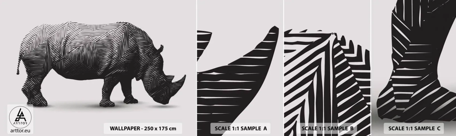 Fotobehang Staaltje Standard Eco - Geometrische schoonheid van de natuur - Dieren, Neushoorn, Grafisch - 100x30 cm