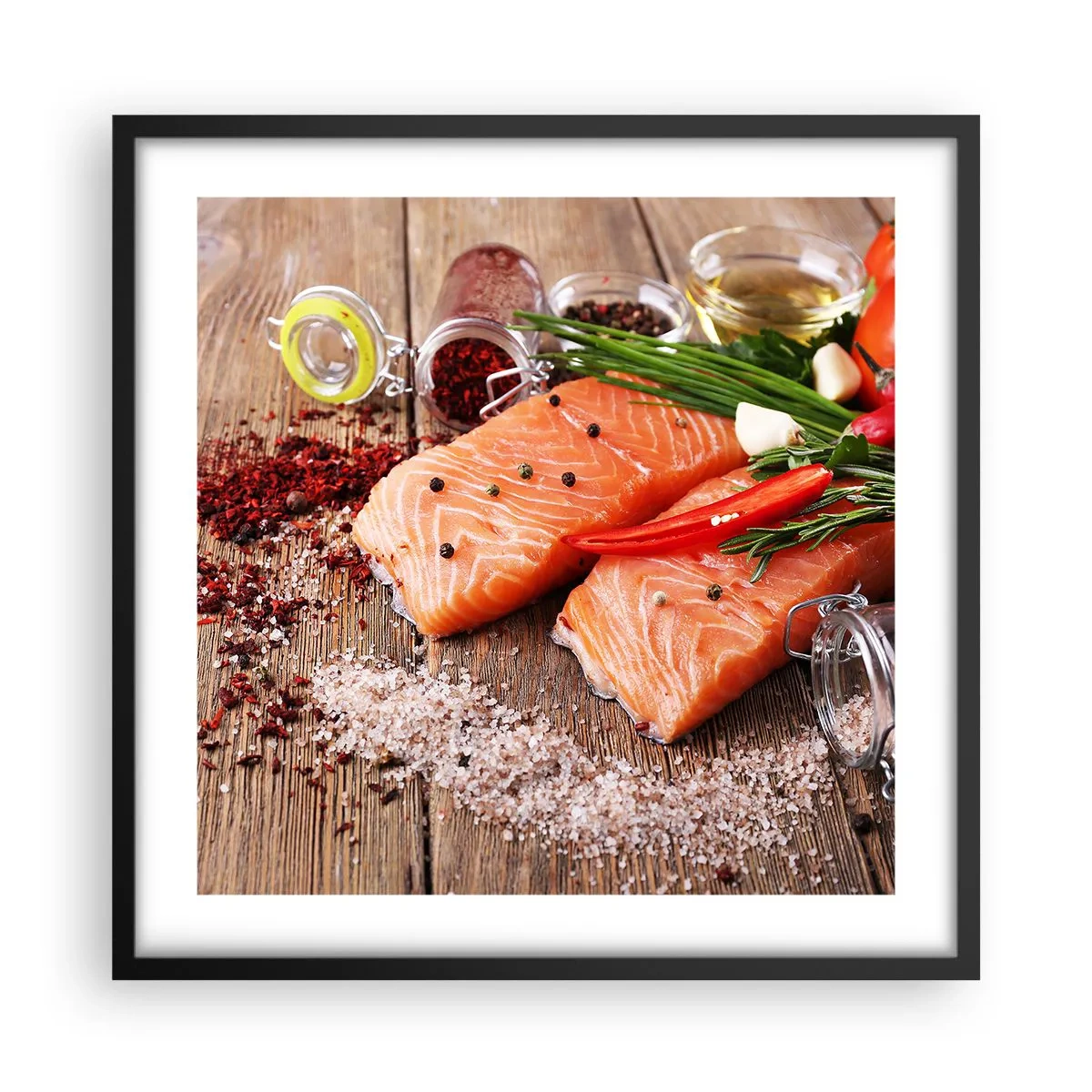 Poster in een zwarte lijst - Noors avontuur in de keuken - 50x50 cm