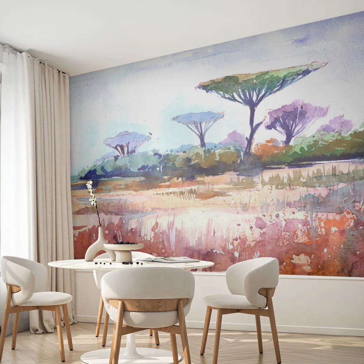 Zelfklevend Fotobehang Deluxe Sticker - Savanne kleuren - Landschap, Savanne, Afrika - 350x256 cm