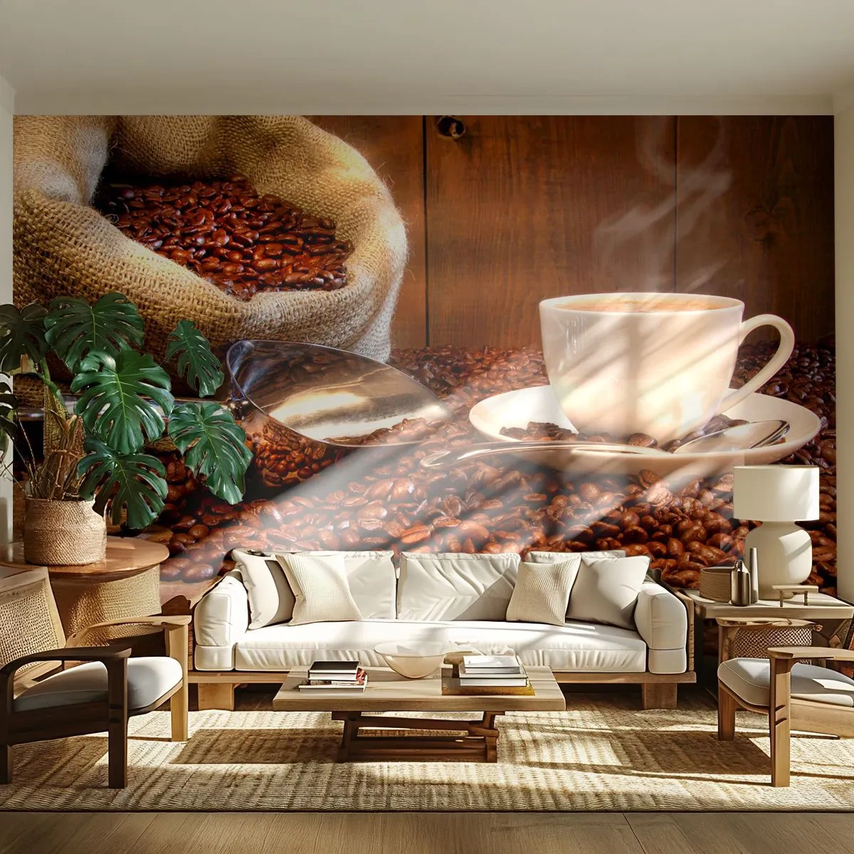 Zelfklevend Fotobehang Deluxe Sticker - Voel je die geur? - Koffiebonen, Aroma, Gastronomie - 100x70 cm