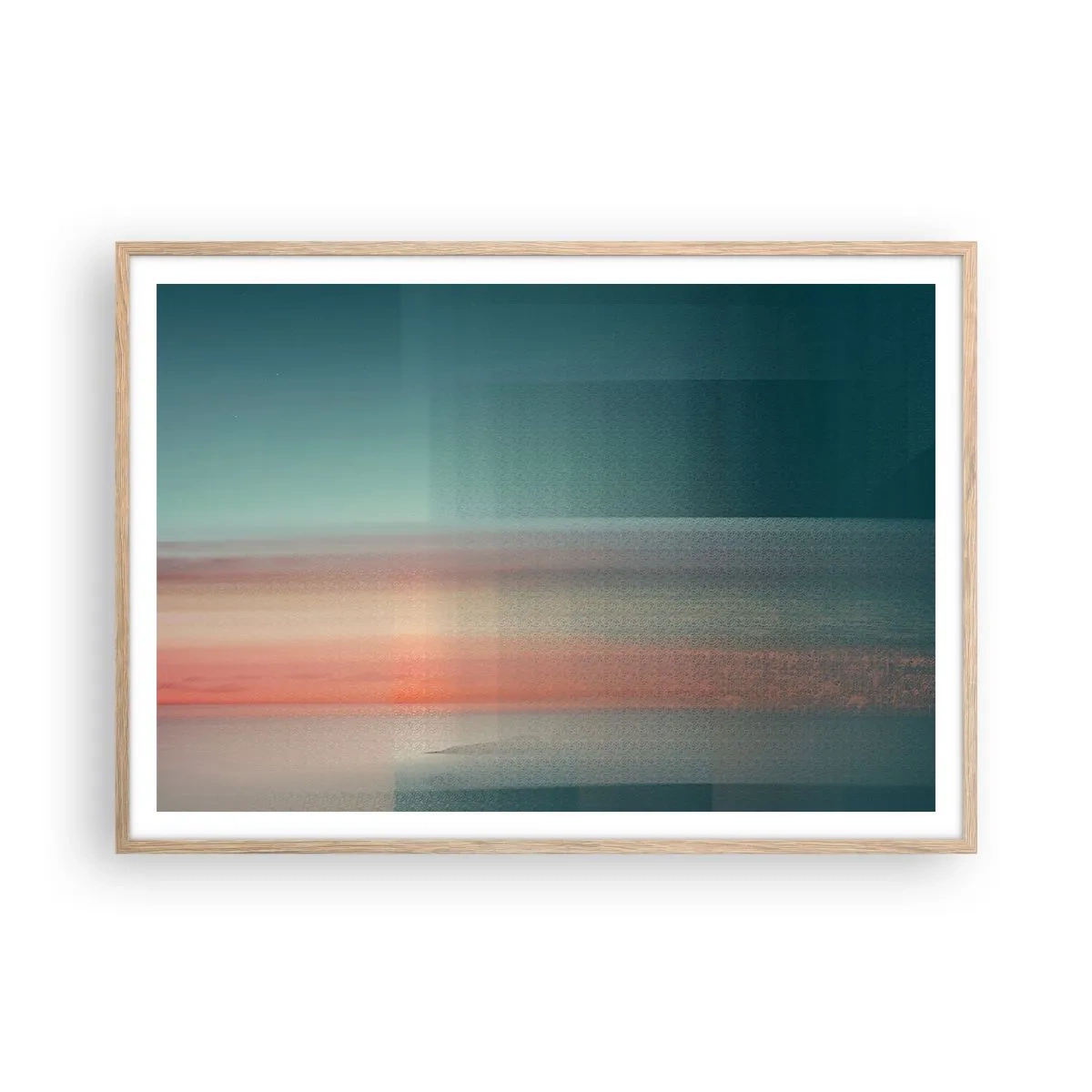 Een poster in een licht eiken lijst - Abstractie: golven van licht - 100x70 cm