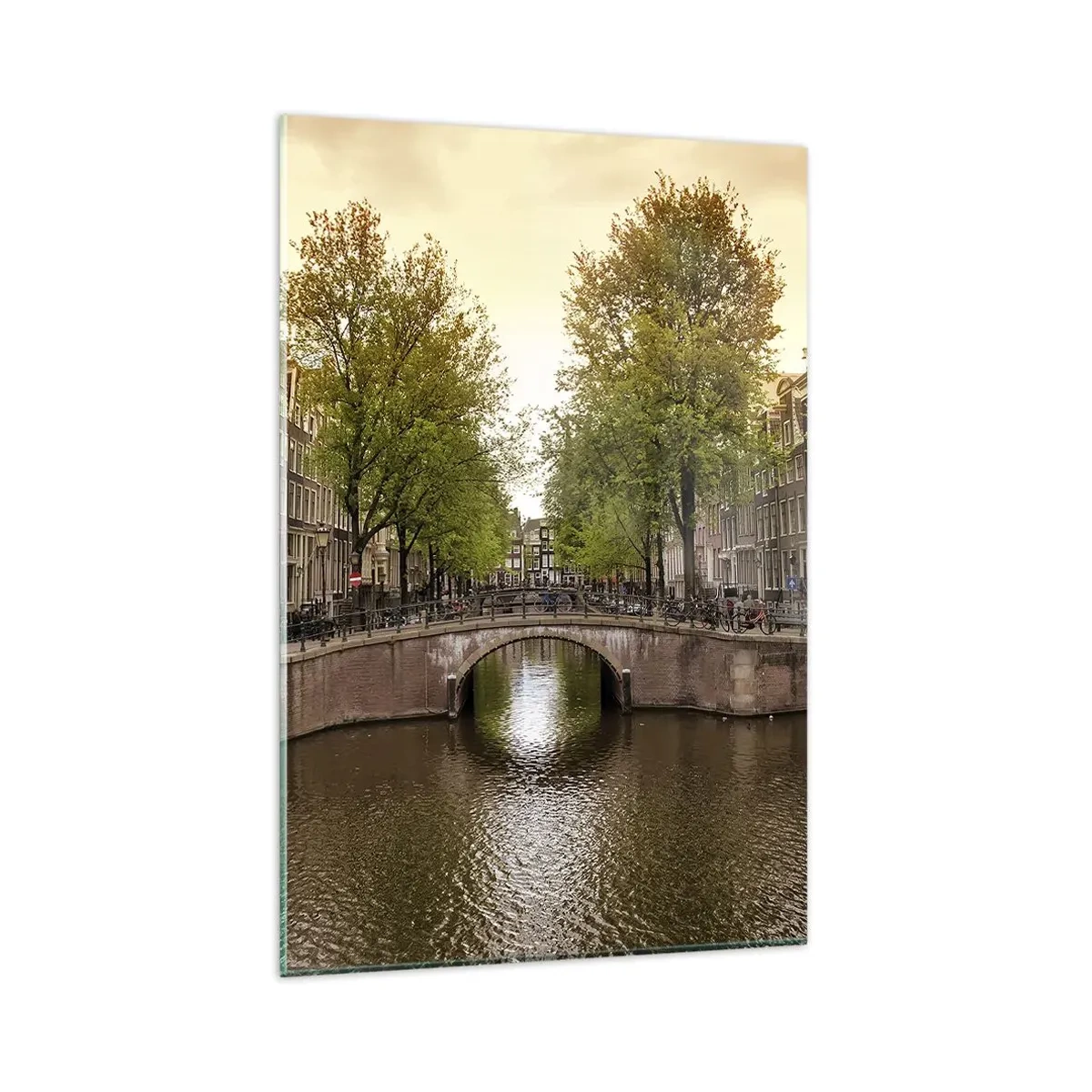 Schilderen op glas - Met de boot of met de fiets? - 80x120 cm
