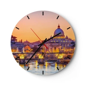 Wandklok - Klok - Panorama van Rome met de Sint-Pietersbasiliek bij zonsondergang - 30x30cm - Zonsondergang boven de Eeuwige Stad - Moderne wanddecoratie voor woonkamer, keuken en slaapkamer ARTTOR