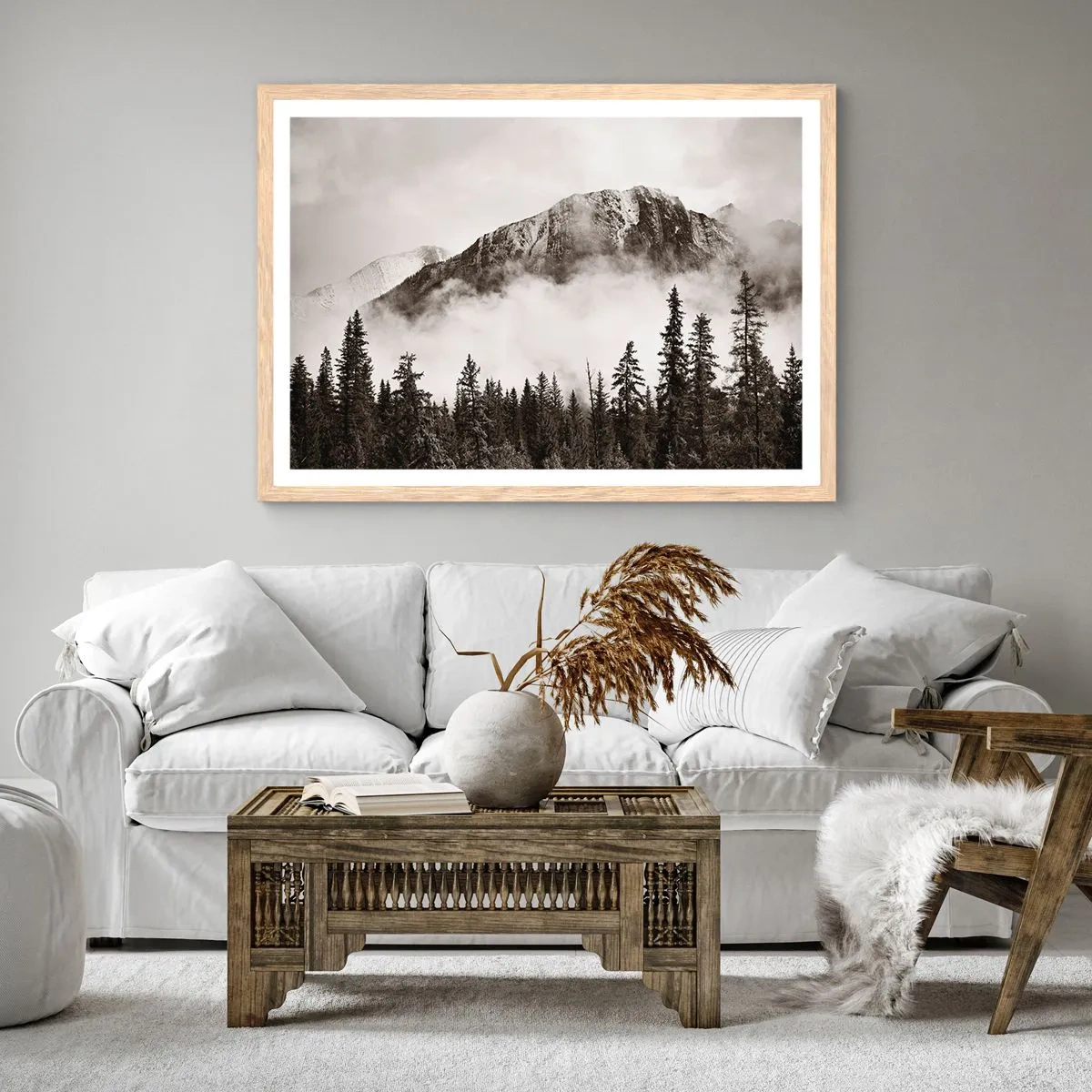 Een poster in een licht eiken lijst - Granieten liniaal - 100x70 cm