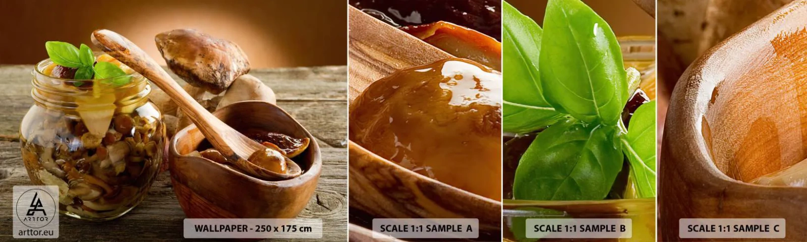 Fotobehang Staaltje Standard Eco - Of het nu vers of gezouten is, of in het herfstseizoen ... - Gastronomie, Paddestoelen, Keuken - 100x30 cm