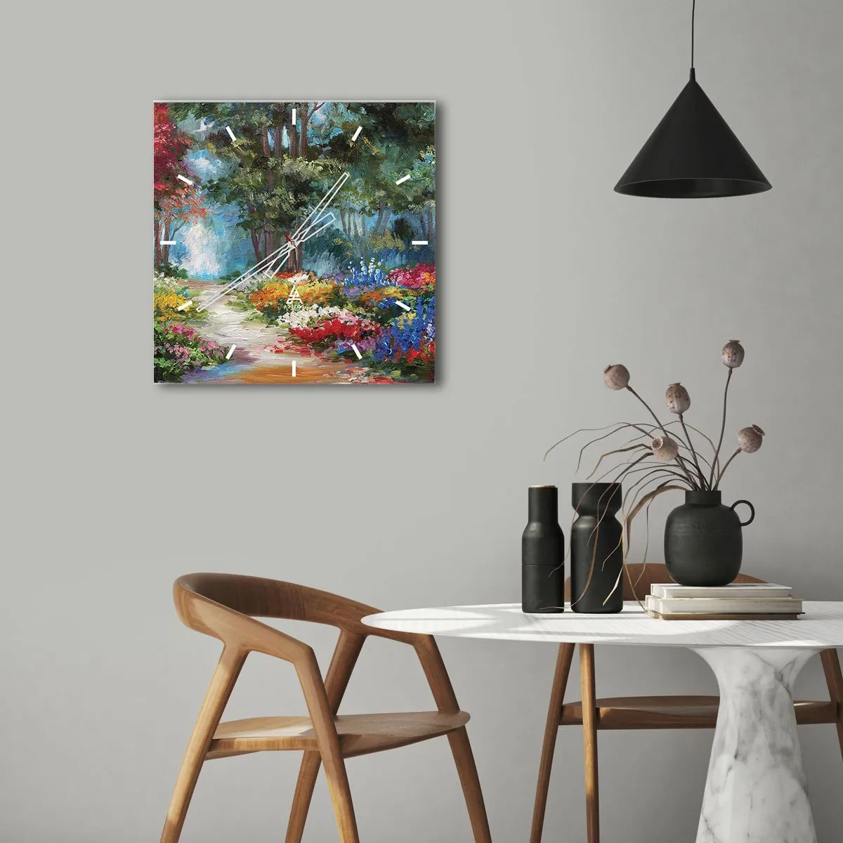 Wandklok - Klok - Bostuin, bloemenbos - 30x30 cm