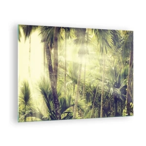 Schilderen op glas - Groene tropische jungle in de zon - 70x50cm - In groene hitte - Moderne wanddecoratie voor woonkamer en slaapkamer ARTTOR