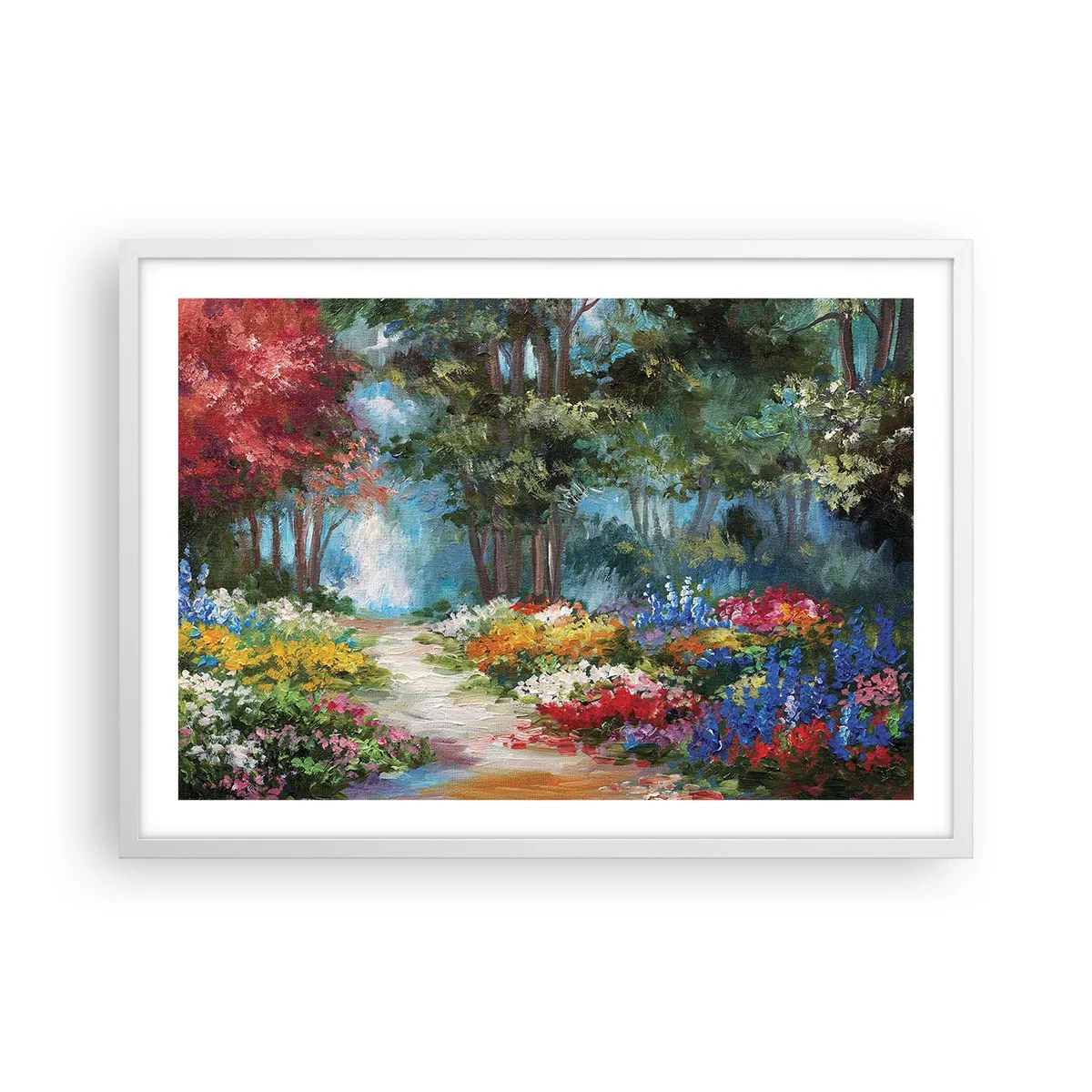 Poster in een witte lijst - Bostuin, bloemenbos - 70x50 cm