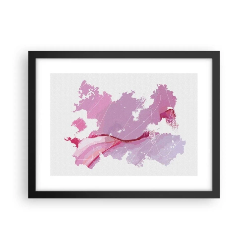 Poster in een zwarte lijst - Kaart van de roze wereld - 40x30 cm