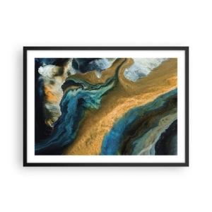 Poster in een zwarte lijst - Blauw - geel - wederzijdse invloeden - 70x50 cm