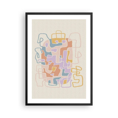 Poster in een zwarte lijst - Kleurrijke abstractie met onregelmatige lijnen op een lichte achtergrond - 50x70cm - Labyrint – een vreugdevol avontuur - Moderne wanddecoratie voor woonkamer en slaapkamer ARTTOR