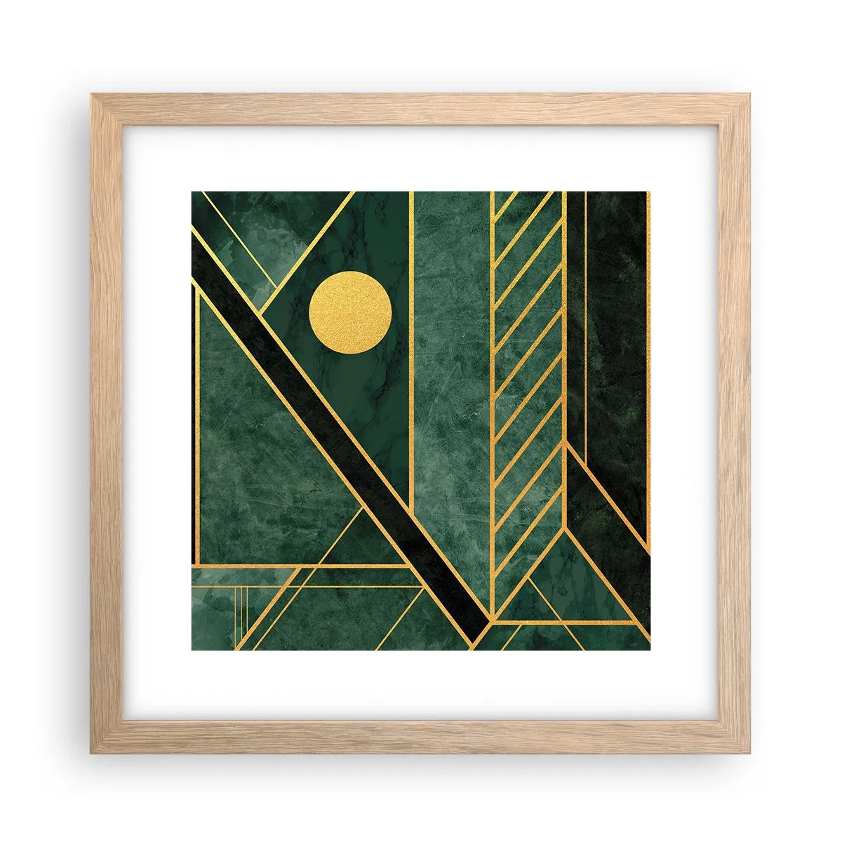 Een poster in een licht eiken lijst - Dynamiek van goud en azuur - 30x30 cm